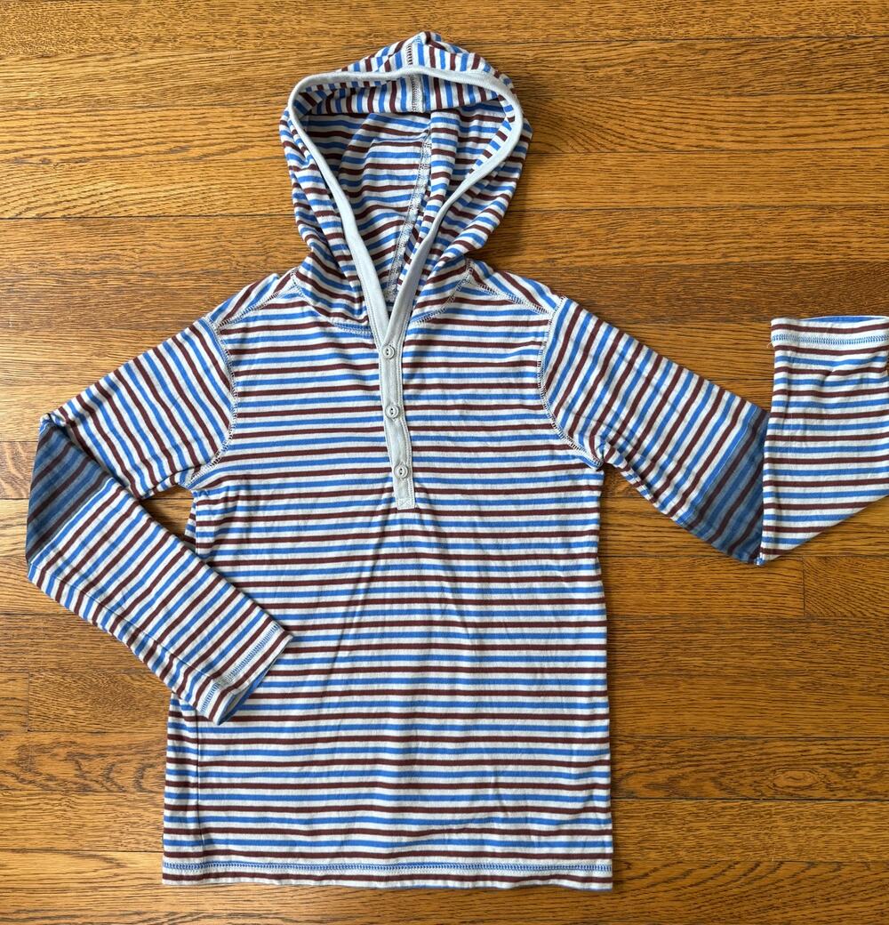 Tea Collection Boys' Striped Henley Hooded Shirt Size 10